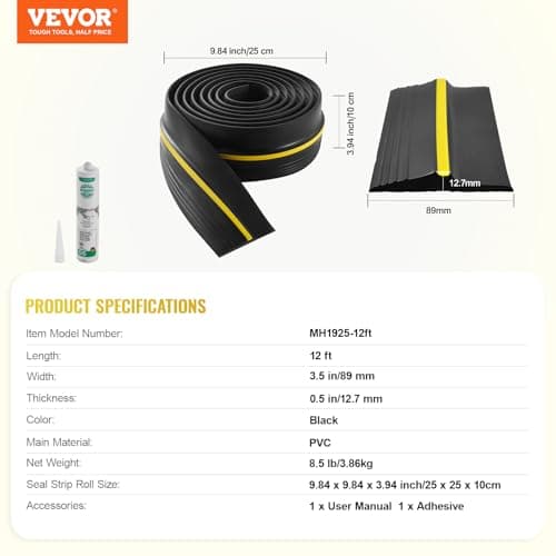 VEVOR Joint de porte de garage universel, résistant aux intempéries, pour bas de porte de garage, 3,6 m, noir, éclaircie