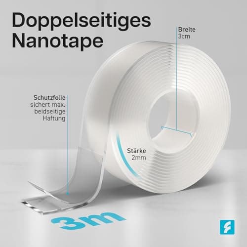 FIXWERK Nano Tape Ruban adhésif double face extra fort pour réparation polyvalent résistant à l'eau et réutilisable