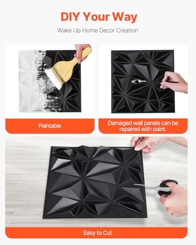 VEVOR Panneaux Muraux 3D Noir Mat Motif Diamant, Lot de 33, Couverture 2,97 m², Déco Intérieure Moderniste pour Plafond