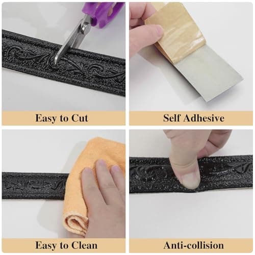 Moulures Murales Autocollantes WAPANE Noir pour Cuisine et Salle de Bain - Décoration en Mousse avec Relief