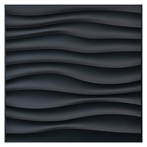 Art3d Lot de 12 panneaux ondulés en PVC Noir pour décoration murale intérieure 50×50cm 3㎡
