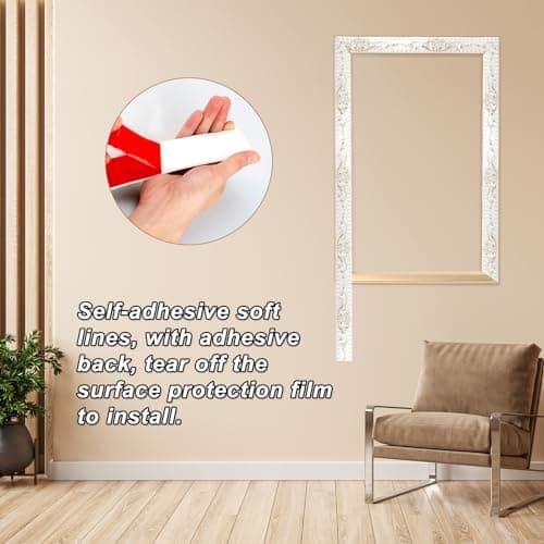 TECDW Blanc Avec De L'Or 3,6cm W Peler Et Moulure Murale 6 Mètres Auto-adhésif pour Miroir et Décoration Murale
