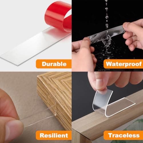 Rusoz Double Sided Tape Fort 2 Rouleaux Transparents Multifonctionnel étanche pour Murs Plastique Métal