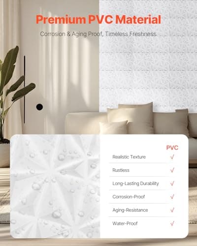 Panneau Mural Vintage VEVOR 3D Blanc Mat Motif Diamant pour Chambre Vintage Minimaliste, Panneau Mural PVC pour Plafond,