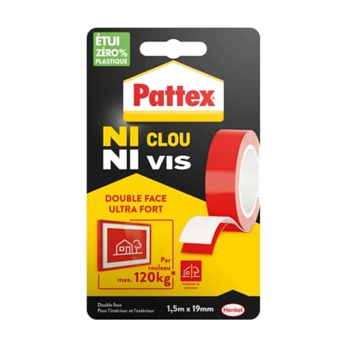Ruban adhésif double face ultra fort Pattex | Adhésif pour montage intérieur et extérieur - Supporte maximum 120 kg par