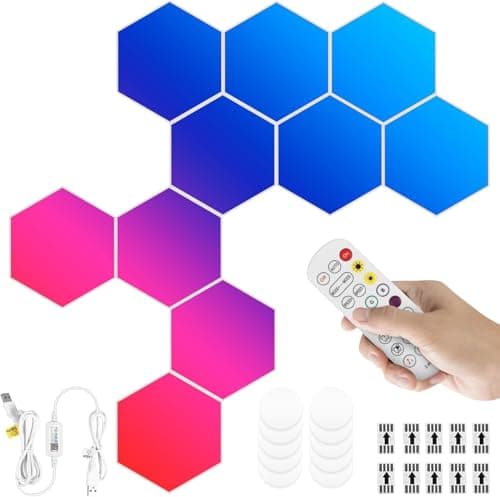Panneau LED Hexagone Murale Lampe 12pcs Smart Music Sync Deco Modulaires RGB App & Télécommande Contrôle Salles Gaming B — 10pcs