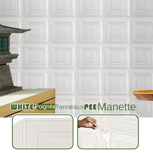 Panneaux Muraux Autocollants Décoratifs pour Cuisine Chambre Salon Plafond - Revêtement 3D Imperméable 35 x 35 cm Motif