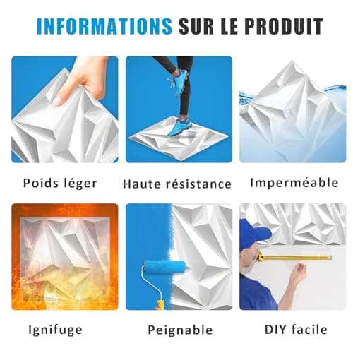 LeapBeast Lot de 12 Panneaux Muraux Texturés 3D pour Salon - Décoration Murale Intérieure en Blanc PVC - Idéal pour Déco