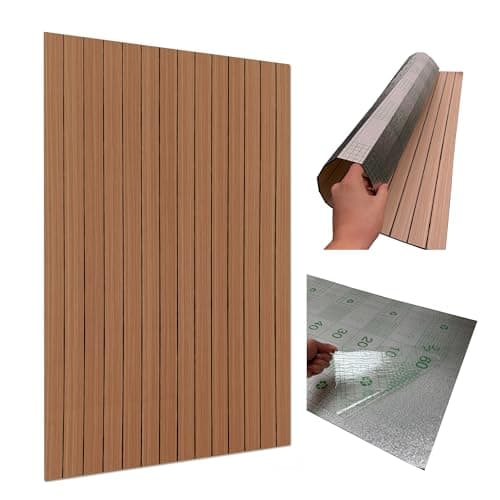 Panneau mural à lamelles bois beige/marron 3D PVC PE autocollant 100x60cm lavable salon chambre à coucher cuisine salle — Lo3