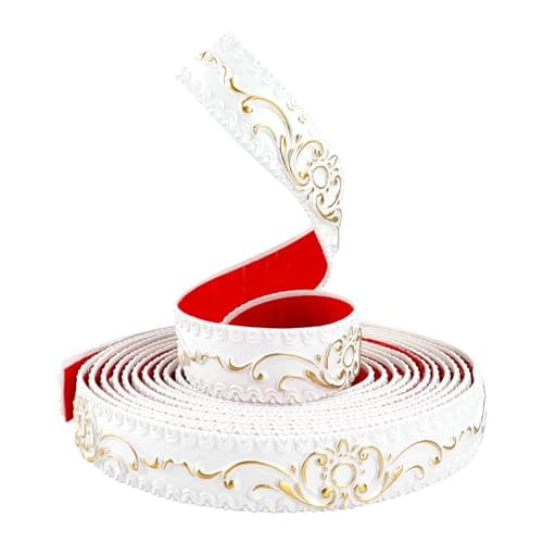TECDW Blanc Avec De L'Or 3,6cm W Peler Et Moulure Murale 6 Mètres Auto-adhésif pour Miroir et Décoration Murale