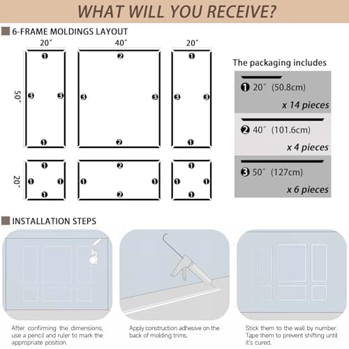 Kit de 6 moulures murales préfabriquées pour décoration intérieure + Kit de panneaux de lambris prédécoupés + Kit de cim
