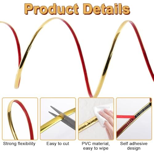 Moulures Décoratives Autocollantes 5 m x 8 mm, Résistant à L'huile et Imperméable, Garniture Murale Flexible pour Miroir