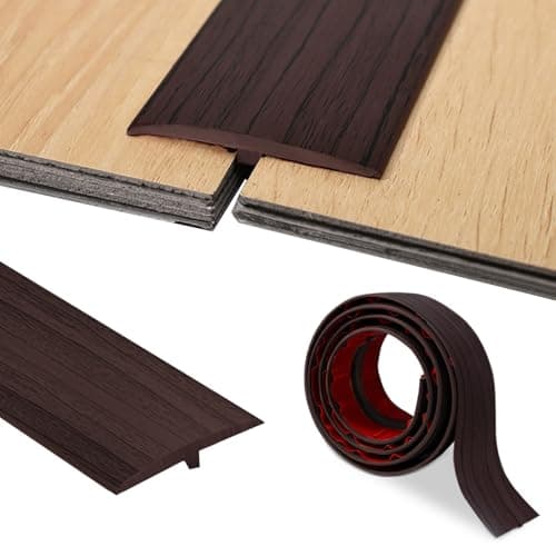 PVC Profilé en T Barre de Seuil Autocollant 5cm x 200cm pour Transition de Sol et Porte Fenêtres Sécurité Élégant — Noix Noire