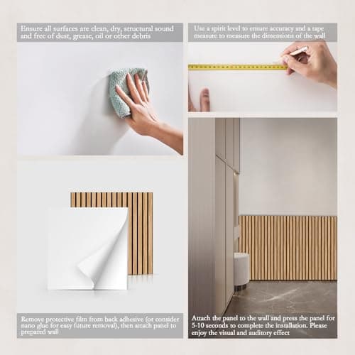 JBER Lot de 6 Panneaux Acoustiques Mural Chêne Rustique, Auto-Adhésifs pour Bureaux et Maison, Haute Performance Acousti