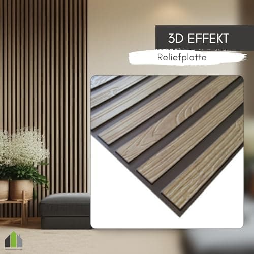 Panneaux muraux 3D en PVC pour revêtement mural bois - Décoration murale intérieure - Aspect chêne (lattes) - 50 x 97 cm