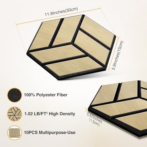 Panneaux acoustiques JAMELO 10 Pièces Mousse 30x15x1.2cm | Revêtement mural naturel auto-adhésif pour plafond/porte/deco