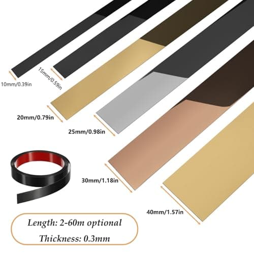 Moulure murale autocollante en acier inoxydable brossé Noir 60 mm x 6 m