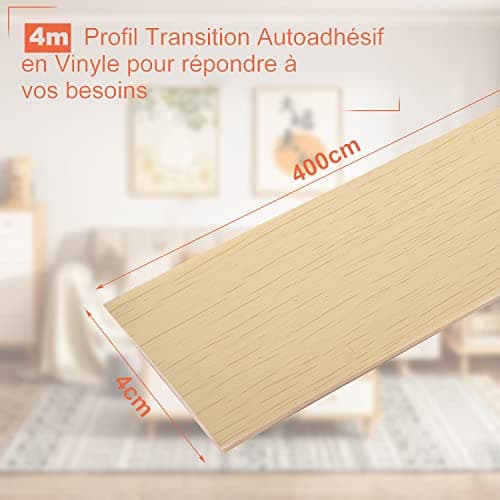 MIVIDE Seuil Adhésif 400cmx4cm Érable, Profil de Transition Vinyle Autoadhésif, Couverture d'Espace entre Sol Stratifié
