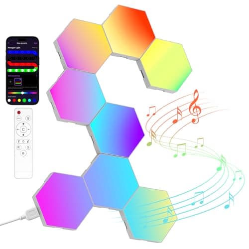 Panneau LED Hexagonal Smart Music Sync Lampe Murale App&Télécommande Contrôle Gaming Setup — Blanc