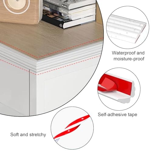 MeYuxg Moulures Décoratives Autocollantes Blanches pour Plafonds et Murs - Flexible, 6 m x 2 cm, Design Élégant pour Int