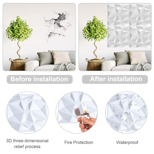 FENGQQKJ Panneaux muraux 3D Lot de 12 - Revêtement de façade PVC - Idéal pour salon et chambre à coucher - Style moderne