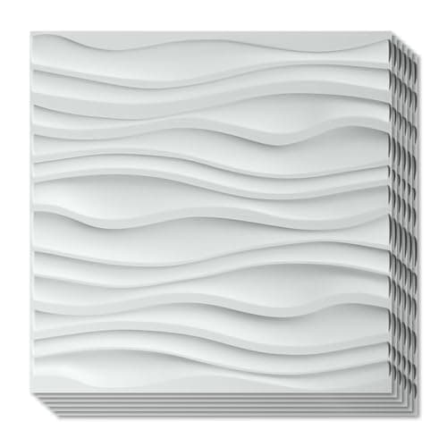 Art3d Panneau Mural 3D PVC Blanc Mat Lot de 12, Dalle Murale Décorative pour Salon Chambre Bureau, Motif Vogue, 50x50 cm