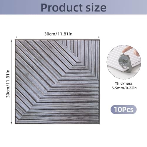 Panneaux Muraux 3D Autocollants Aspect Bois Décoration Murale Intérieure Panneaux Acoustiques 30 x 30 cm Gris