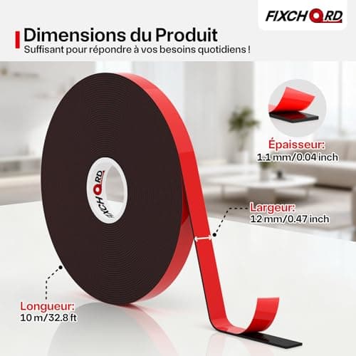 FIXCHORD Ruban Adhésifs Double Face Extra Fort, Imperméable et Ultra Résistant aux Hautes Températures, pour Bureaux et