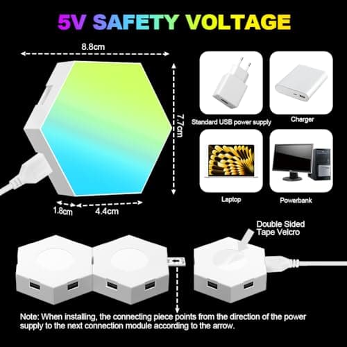 Lampe LED URAQT Hexagone Smart RGB 16 Millions Couleurs pour Jeu et Décoration Murale