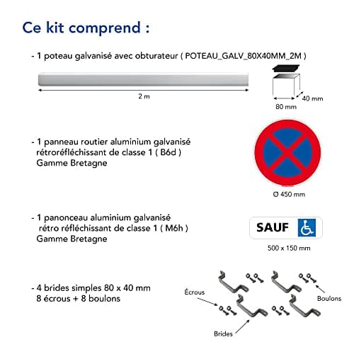 Kit Stationnement Handicapé PMR de Signalétique.biz + Panneau + Panonceau + Poteau + Fixation