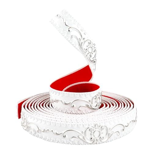 TECDW Blanc Avec De L'Or 3,6cm W Peler Et Moulure Murale 6 Mètres Auto-adhésif pour Miroir et Décoration Murale — Blanc avec de L'argent