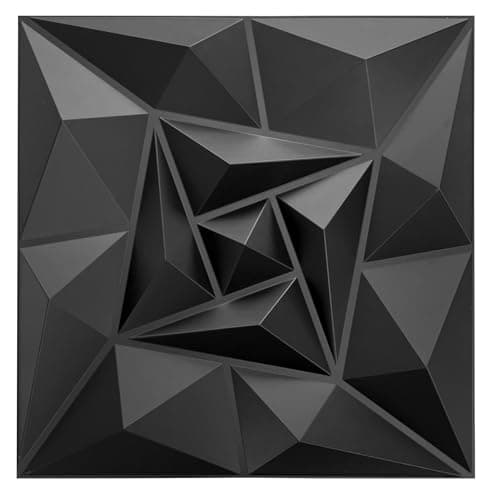 Deco 3D Mur & Plafond Salle de Jeux, Panneaux Mural & Plafond 3D 30cm x 30cm, Revêtement Mural PVC, design Salle de Jeux — D175 Noir