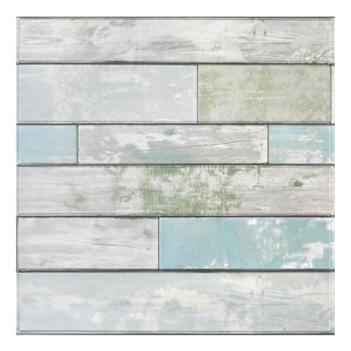 Murales 3D COMSTICKC Imitation Bois Hellgrau 10 Pièces 30x30cm Rétro Imperméable — Vieux Vert Clair