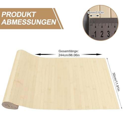 Panneaux muraux en bambou pour salon, cuisine et bureau - 244 x 30 cm - Décoration murale naturelle imperméable - Recher