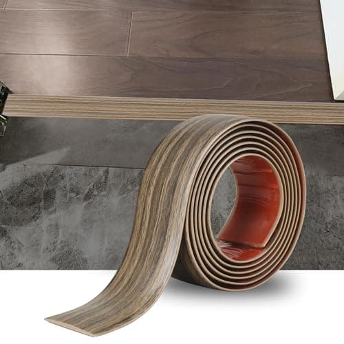 2M Barre de seuil auto-adhésive PVC, sol bois, grain de bois brun foncé pour les espaces entre carreaux