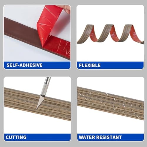 2M Barre de seuil auto-adhésive PVC, sol bois, grain de bois brun foncé pour les espaces entre carreaux