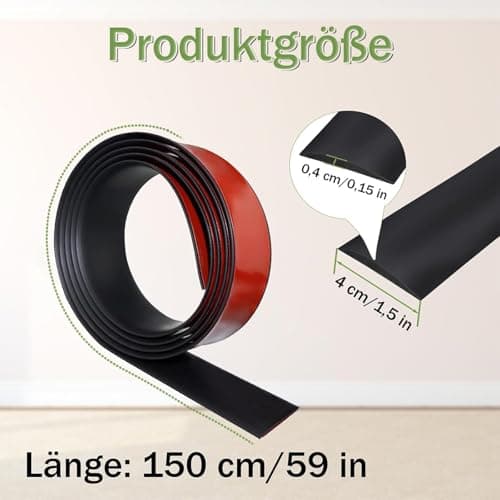 Profilé de Transition Autocollant PVC Noir, Plinthes de Transition 1,5m x 4cm, pour Sols de Pièces et Carrelages
