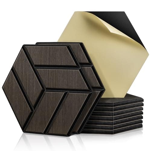 Panneaux acoustiques JAMELO 10 Pièces Mousse 30x15x1.2cm | Revêtement mural naturel auto-adhésif pour plafond/porte/deco — Chêne Marron
