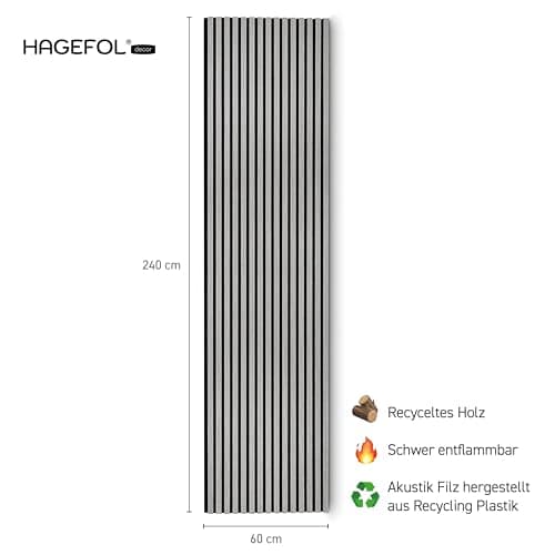 HAGEFOL® panneau acoustique bois gris 240x60cm - Paroi à lamelles 3D - Parfaite pour salles de réunion - Réduction de 30
