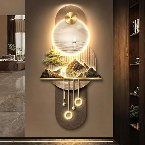 HOTAPEPU Mur De L'Image De Paysage Chinois LED, Sculptures Murales 3D Éclairées, Décoration Maison Salon Étude Lit ~ — Un