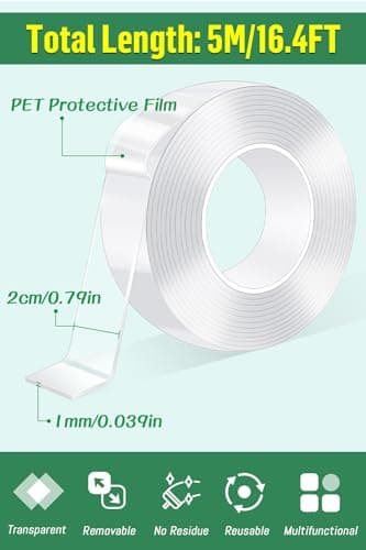Bolatus Ruban Adhésif Double Face 5m Multifonctionnel Pour Tapis/Photo/Décoration Réutilisable Lavable Fort