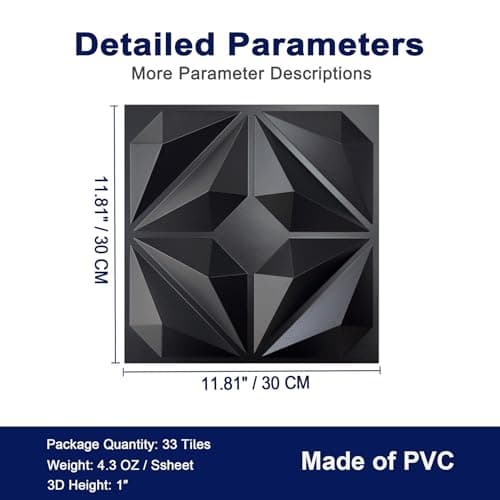 MIX3D Lot de 33 panneaux muraux 3D noir mat pour décoration intérieure - parfait pour chambre (noir mat, 30,5 x 30,5 cm)