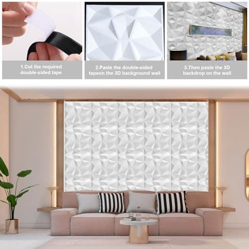 FENGQQKJ Panneaux muraux 3D Lot de 12 - Revêtement de façade PVC - Idéal pour salon et chambre à coucher - Style moderne