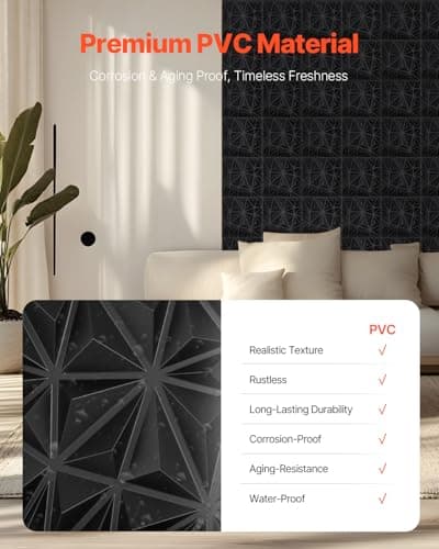 VEVOR Panneaux Muraux 3D Noir Mat Motif Diamant, Lot de 33, Couverture 2,97 m², Déco Intérieure Moderniste pour Plafond