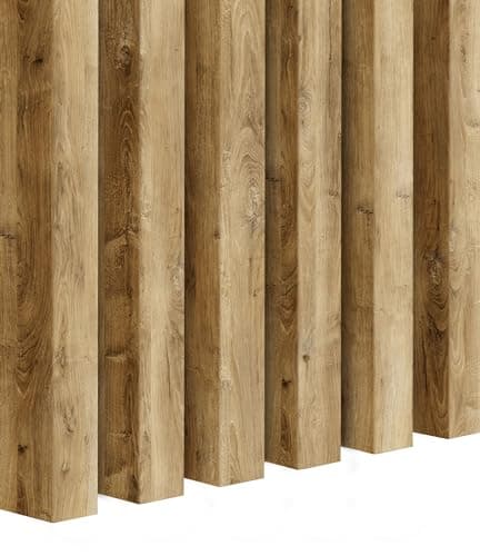 Premium Panneaux muraux acoustiques 3D 12 pièces, Vertical, Longueur 275 cm, Largeur 2,9 cm, Profondeur 4 cm, Aspect boi — Natürliche Lancelot-eiche