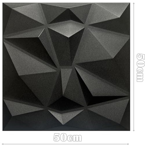DECCART - Panneaux Muraux Decoratifs 3D Noir | Revêtement Mural Polystyrène PSE | Pour Décoration_INTÉRIEUR | 50x50 cm,
