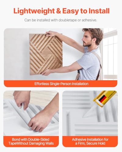 VEVOR Panneaux Muraux 3D Couleur Bois Clair pour Chambre et Salon - Déco Intérieure Moderne Minimaliste - 50x50 cm x 12