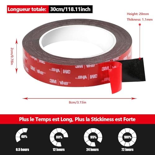 Ruban Adhésif Double Face Kinoco 3mx20mm Fort Imperméable pour Décoration DIY Auto Bande LED