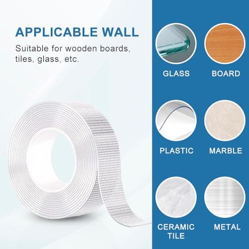 Scotch Double Face Gsrhzd 10m Transparent Adhésif Fort pour Affichage Photo Stickers Muraux Décorations Crochets (1cm de