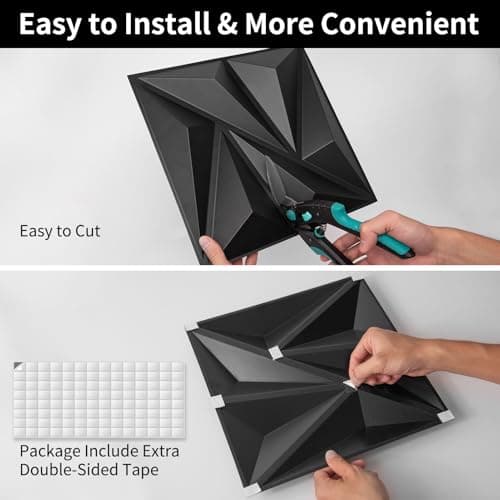 AMZDEPOT Lot de 20 panneaux muraux 3D noir pour décoration murale intérieure, idéal pour salon, chambre à coucher, burea